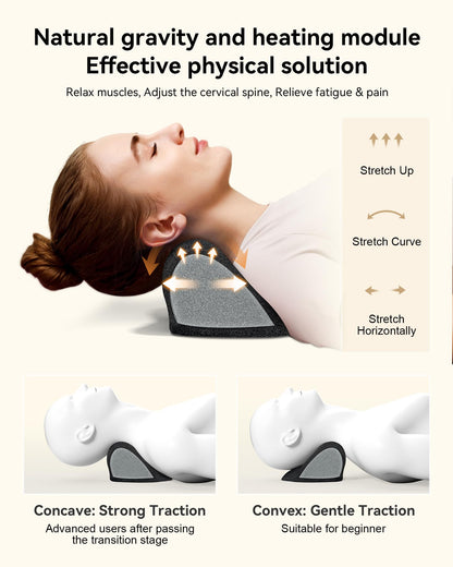 BETOVIN Heated Neck Stretcher for Pain Relief - Neck and Shoulder Relaxer Graphene Heated Cervical Traction Device Neck Pillow Corrector Chiropractic for TMJ Pain Relief Black Medium