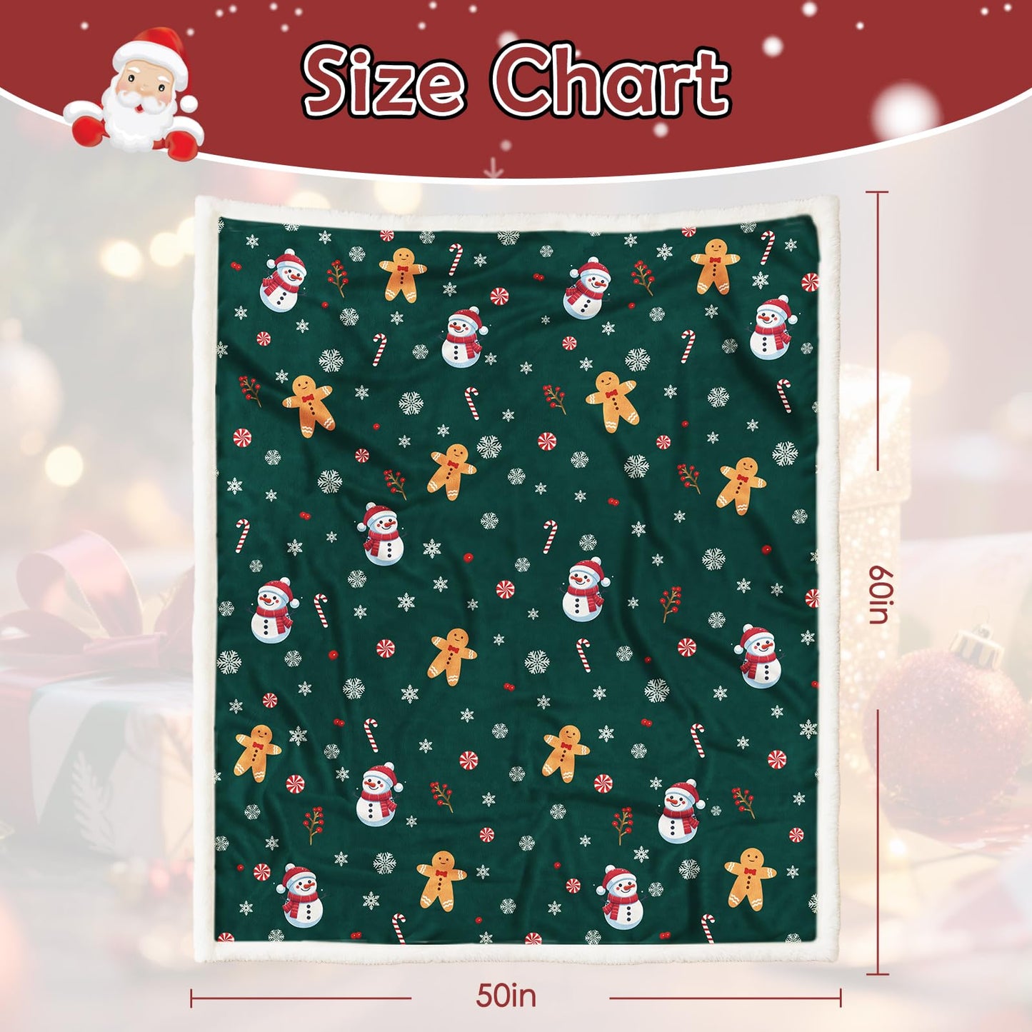 Bemaystar Sherpa Christmas Blanket, Christmas Throw Blanket, Fuzzy Fluffy Soft Cozy Blanket for Couch Bed Sofa, Cozy Reversible Microfiber Blanket, Gifts for Mom Dad Kids, 50x60 in