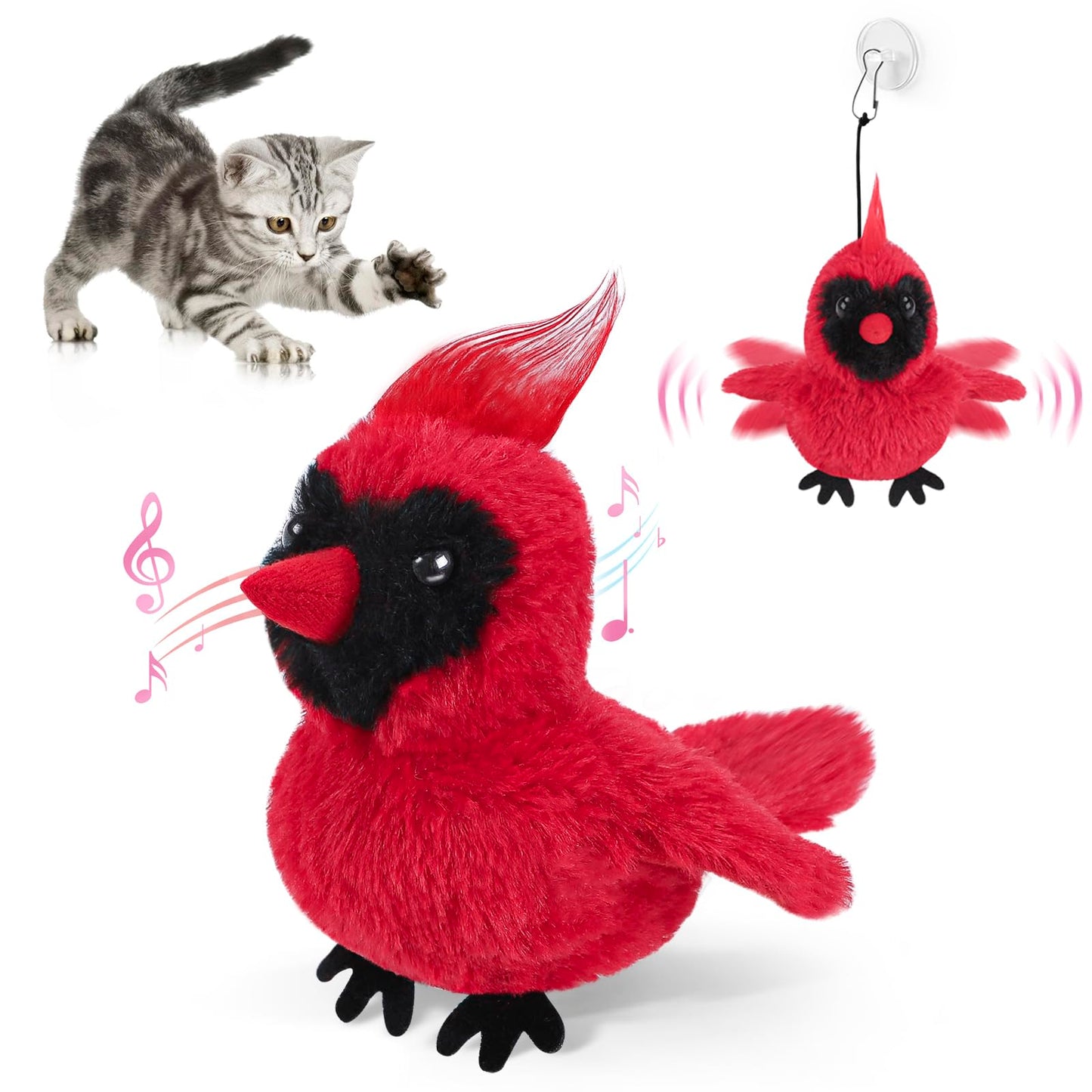 AIPERRO Flapping Cardinal Cat Toys, Interactive Cat Exercise Toy with Lifelike Bird Chirp, USB Rechargeable Automatic Cat Kicker Catnip Toys for Bored Indoor Adult Cats Kittens