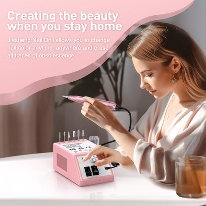 20000RPM Electric Nail Drill Professional Nail File Drill Acrylic Nails Kit for Manicure Gel Nail Polish Remover with 1 Pack of Sanding Bands(Pink)