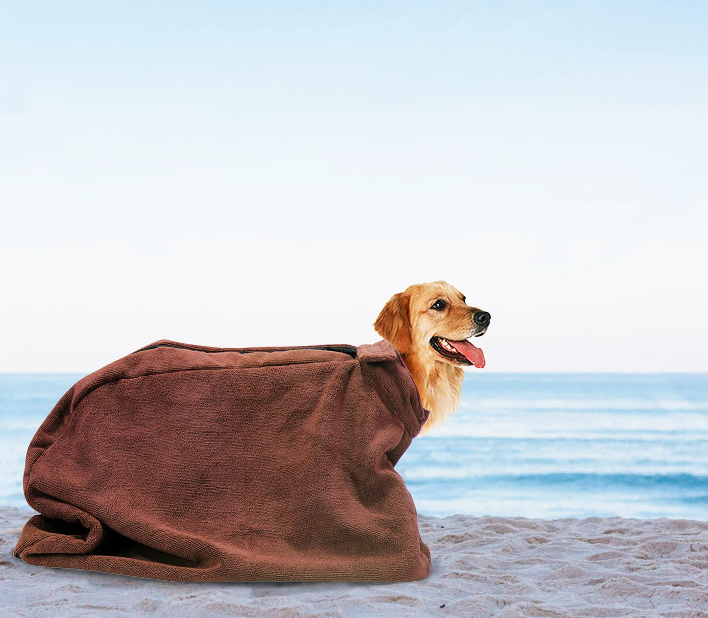 Geyecete Premium Microfiber Dog Towel with Loop Neck Strap - Large, Medium, Small Dog Drying Bag - Brown - S Plus