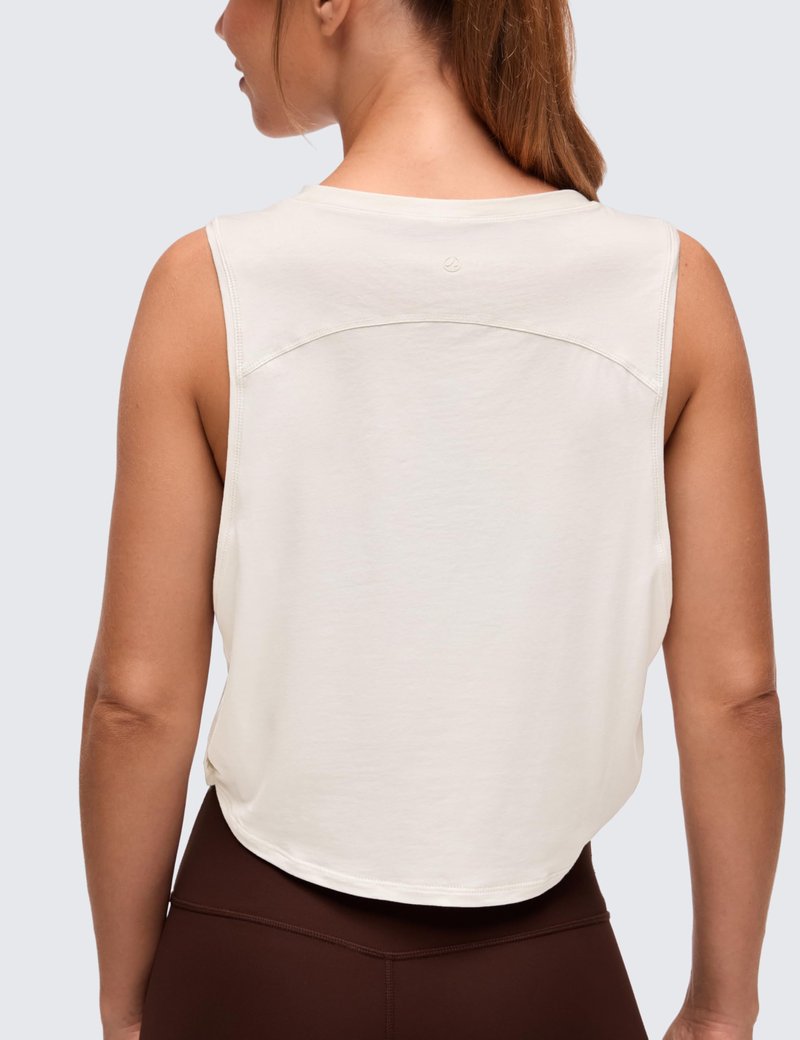 CRZ YOGA Pima Cotton Large Armhole Tank Tops for Women - Workout Sport Athletic Yoga Running Gym Loose Crop Sleeveless Shirts Milky White (Bone) Medium