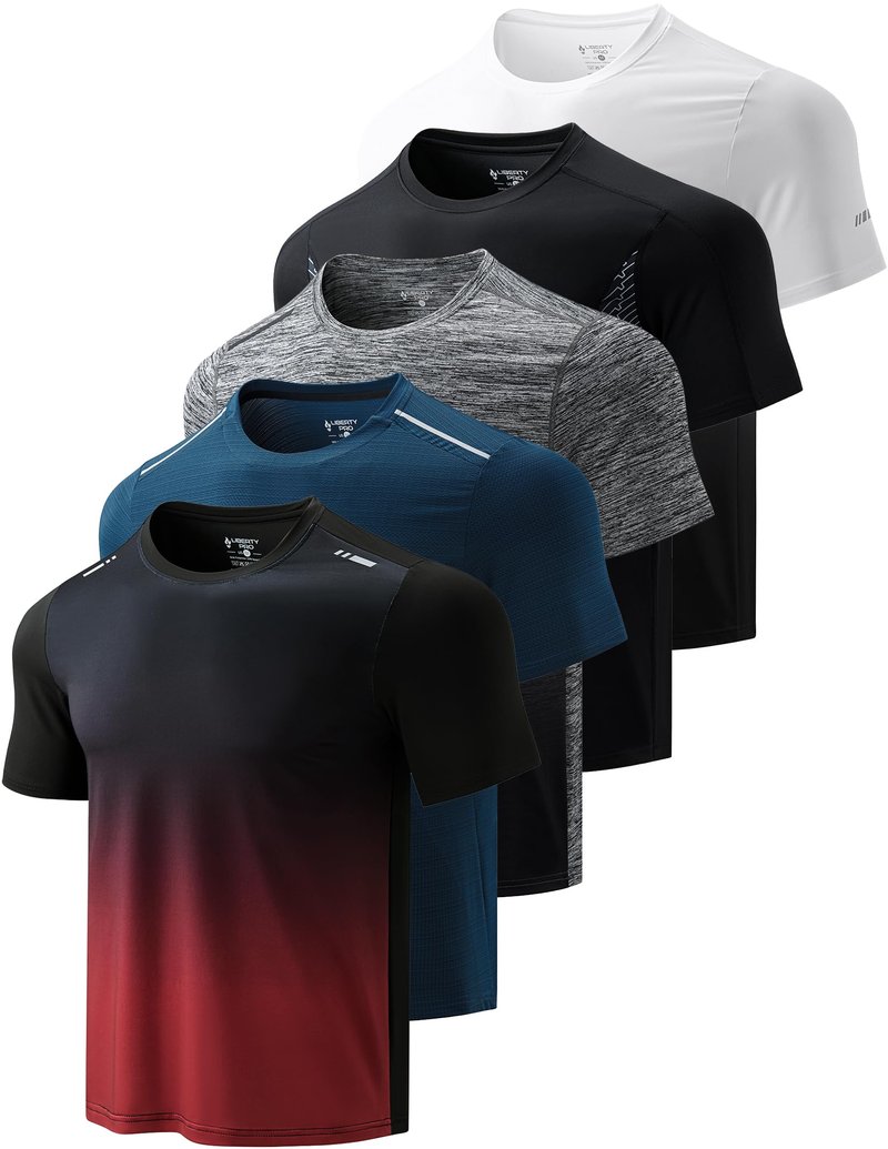 5 Pack Men’s Active Quick Dry Crew Neck T Shirts | Athletic Running Gym Workout Short Sleeve Tee Tops Bulk (Set 20, XX-Large)