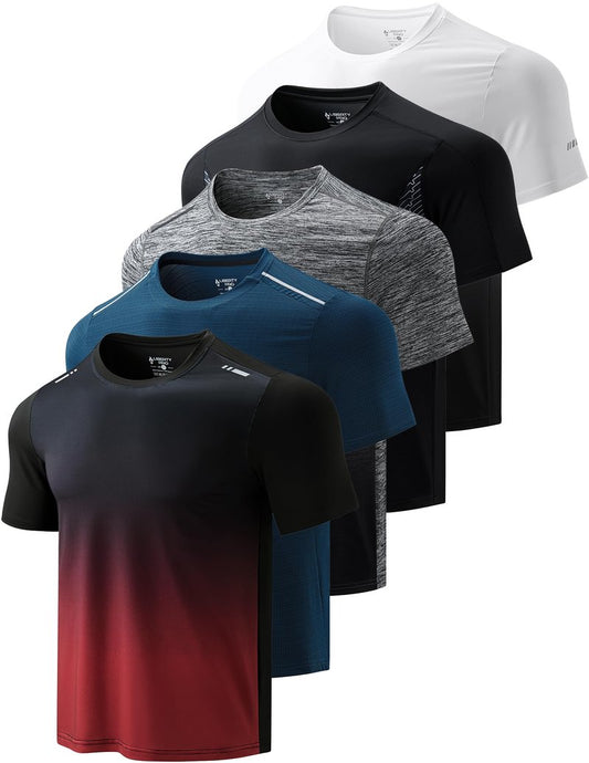 5 Pack Men’s Active Quick Dry Crew Neck T Shirts | Athletic Running Gym Workout Short Sleeve Tee Tops Bulk (Set 20, XX-Large)