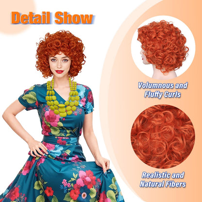 ColorGround Short Fluffy Curly Orange Red Cosplay Wig Women Costume for Halloween