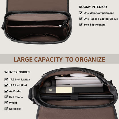 ESTARER Men's Messenger Bag 17.3 Inch Upgraded, Water-resistant Canvas Laptop Bag, Computer Shoulder Bag for College Travel Work, Dark Grey