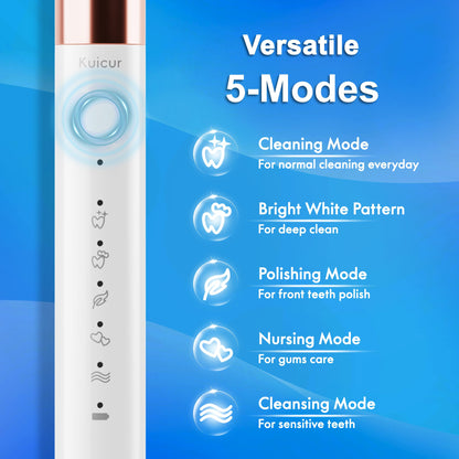 Sonic Electric Toothbrush for Adults and Kids, Comes with 10 Brush Heads & Travel Case, 5 Modes with 2 Minutes Built in Smart Timer, One Charge for 90 Days, 42,000 VPM Motor (Black)