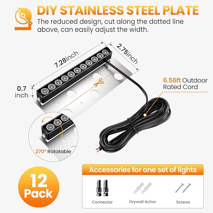 ZZXX 8 Inch 5W LED Hardscape Lighting 2700K Retaining Wall Lights 12-24V Low Voltage Step Light with Photocell Sensor IP68 Waterproof Paver Lights Outdoor for Deck Fence Patio Walls Stairs,8 Pack