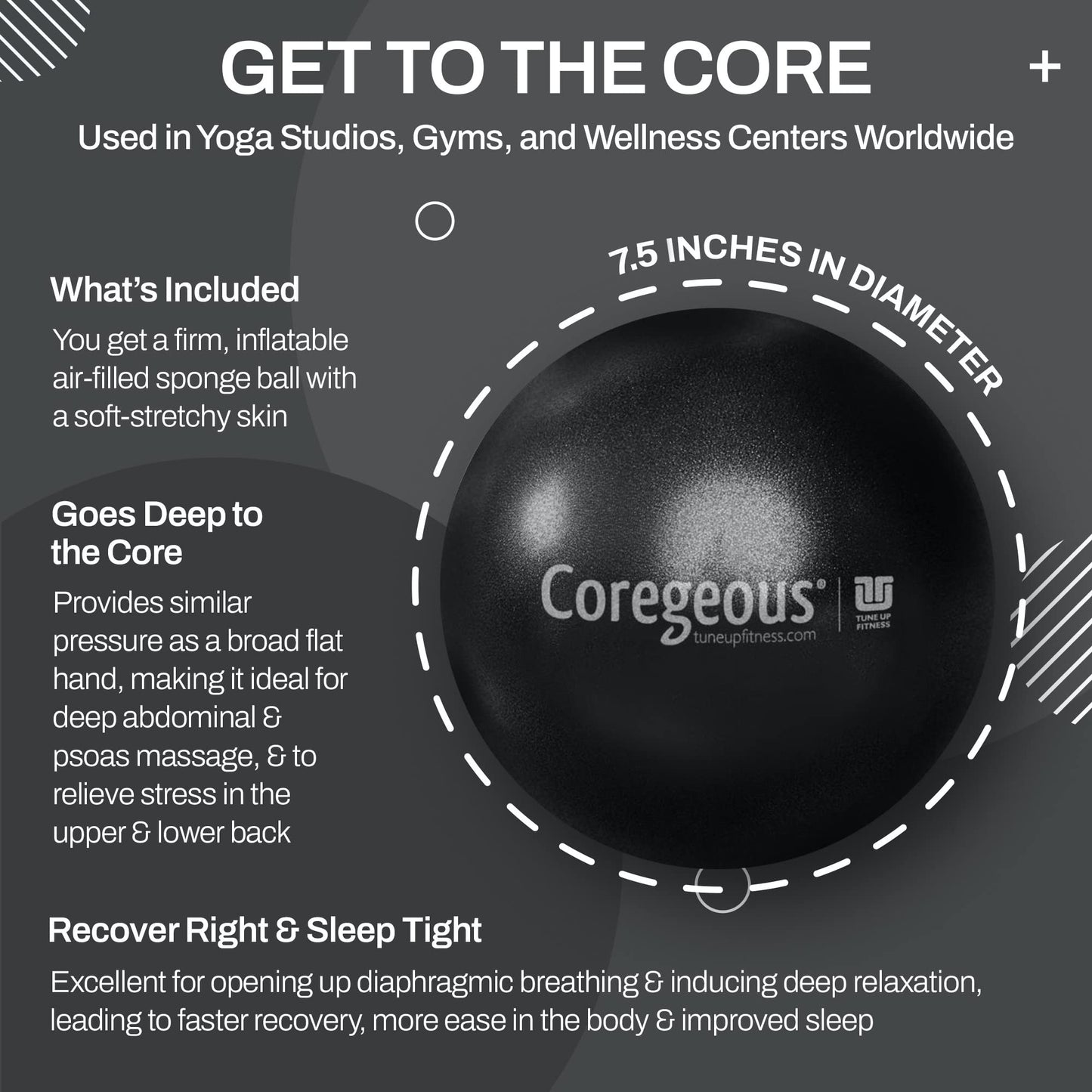 Tune Up Fitness – Coregeous Ball | Psoas Release Tool, Abdominal, Belly & Lower Back Release | Core Ball, Exercise Ball for Low Back, Stress & Digestive Relief, Improved Breathing & Sleep (Iris)