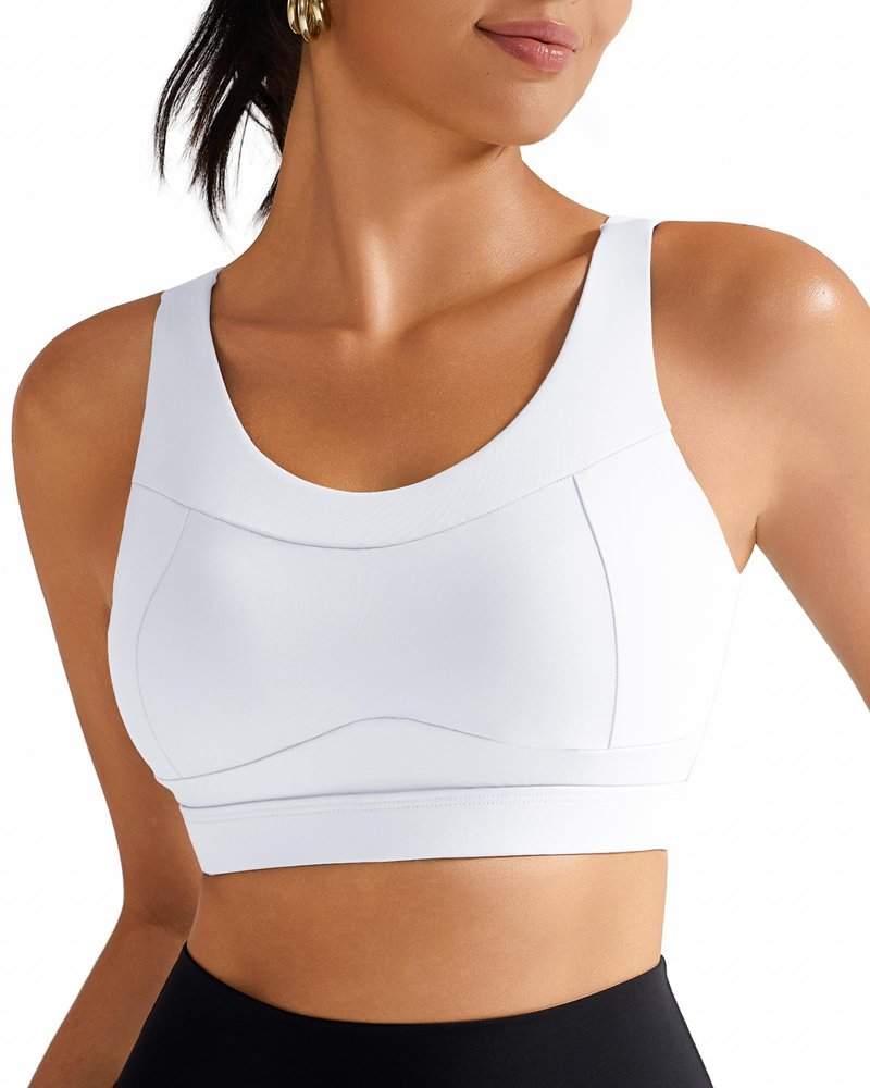 RUNNING GIRL High Impact Sports Bras for Women,Racerback White Bra Workout Crop Tank Tops Longline Sports Bra Push up(WX2667 White,XL)