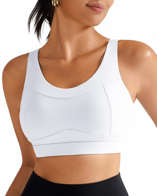 RUNNING GIRL High Impact Sports Bras for Women,Racerback White Bra Workout Crop Tank Tops Longline Sports Bra Push up(WX2667 White,XL)