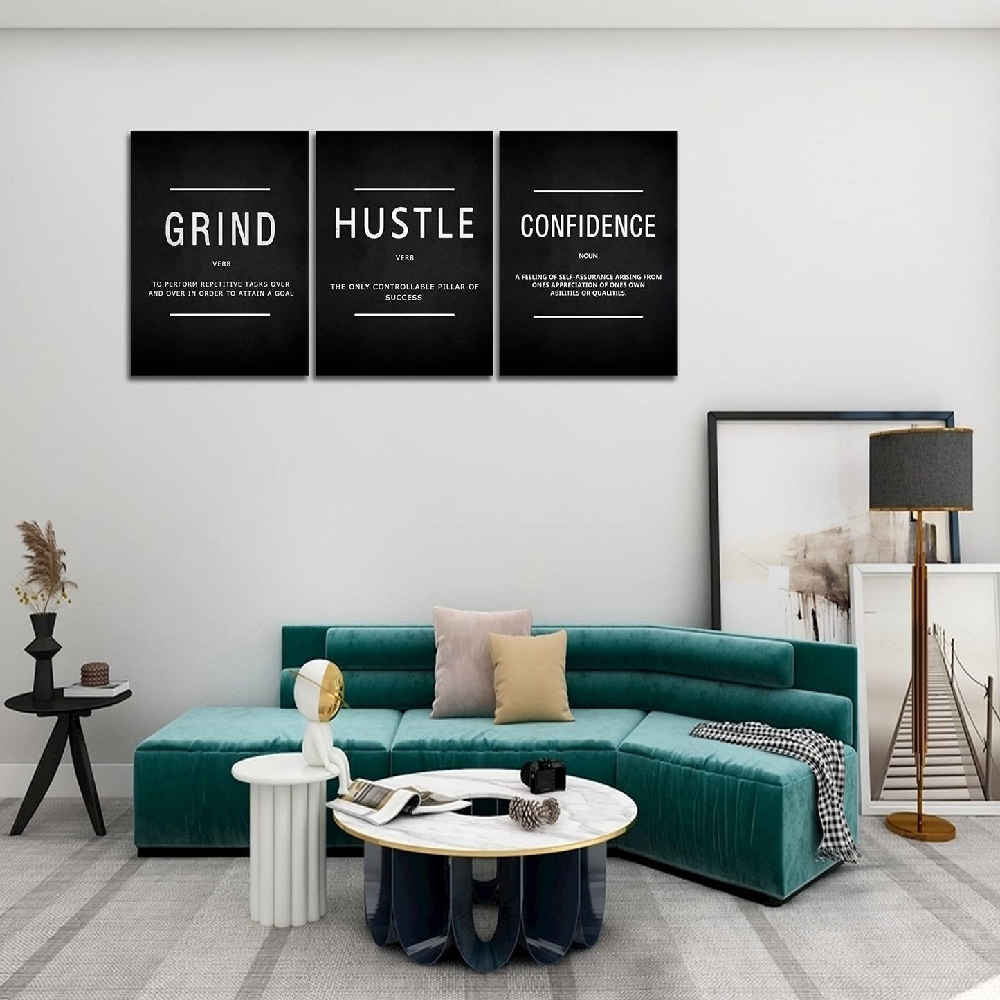 KAWAHONE Canvas Painting Wall Art, Grind Hustle Execution Motivational Wall Art Decoration Posters Prints for Living Room Bedroom, Office Decor, Gallery-Wrapped Canvas Art Set Framed Ready to Hang