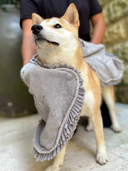 Tuff Pupper Quick Dry Towel for Dogs | Ultra Absorbent Microfiber Shammy | Extra Large 85x35cm Size Dog Bath Towel | Comfortable Hand Pockets | Indoor Outdoor Use | Durable Material | Machine Washable