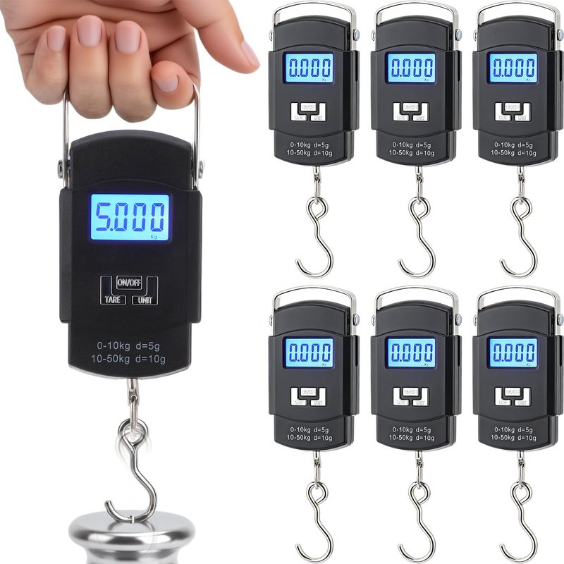 Sabary 6 Pcs Digital Fish Scale 110lb/50kg Hanging Fishing Scale Luggage Scales, Backlit LCD Display, Stainless Steel Hook, for Gym, Hunting, Farming, Fishing, Travelling Gifts for Men