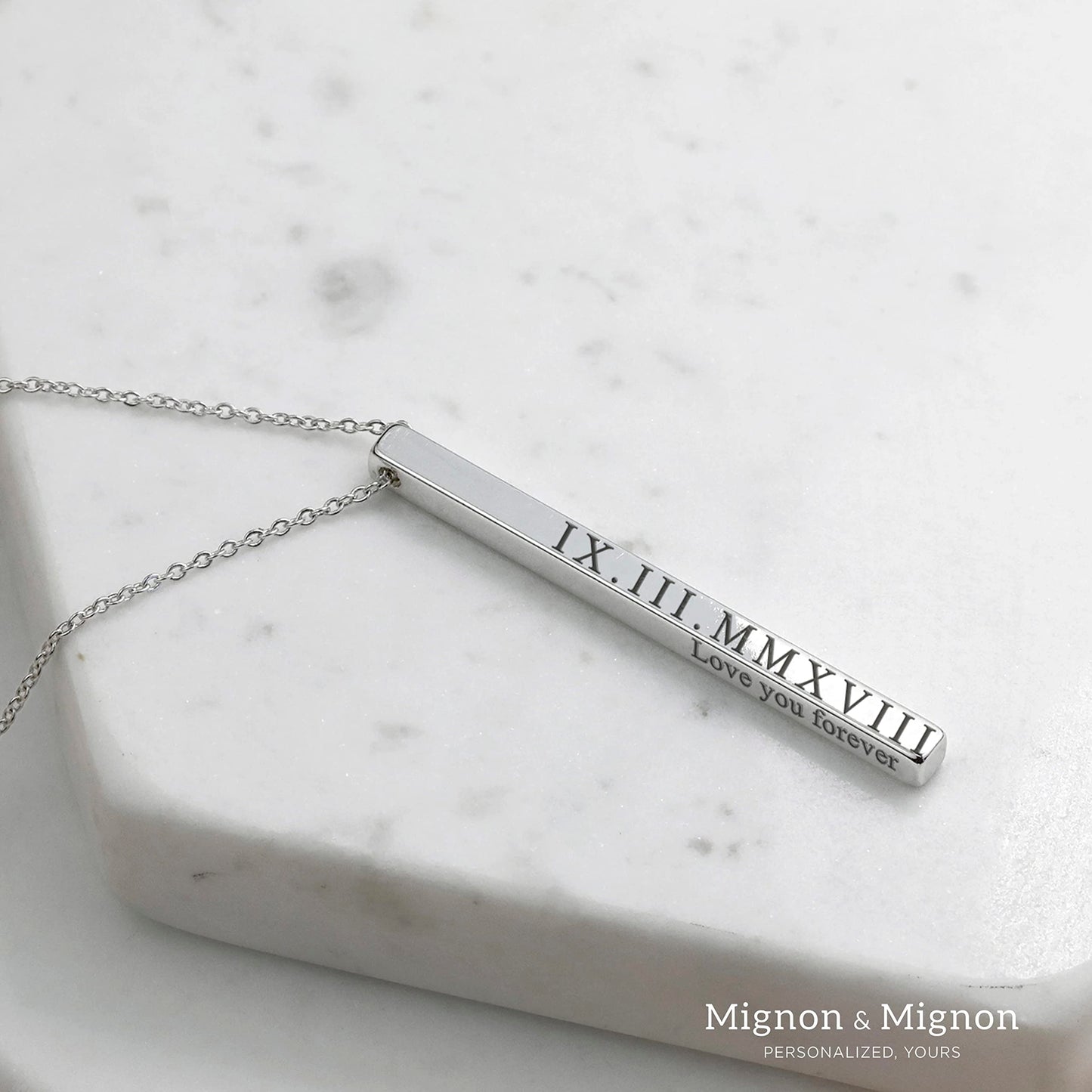 MignonandMignon Personalized Coordinates Necklaces for Women Gift for Her Custom Engraved Bar Jewelry with Kids Names for Mom Graduation Gifts - 4SBN