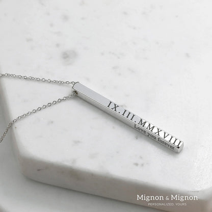 MignonandMignon Personalized Coordinates Necklaces for Women Gift for Her Custom Engraved Bar Jewelry with Kids Names for Mom Graduation Gifts - 4SBN