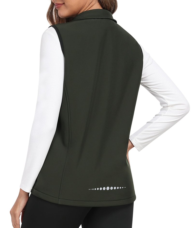 MoFiz Women's Lightweight Softshell Vest Windproof Fleece Lined Zip Up Sleeveless Insulated Jacket for Fall Winter Army Green M