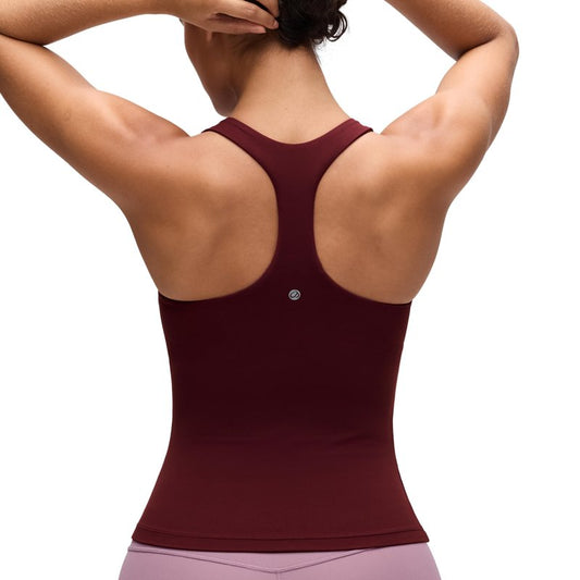 CRZ YOGA Butterluxe Workout Racerback Tank Tops for Women - Padded Athletic Spandex Yoga Shirts with Built in Bra Red Merlot Medium
