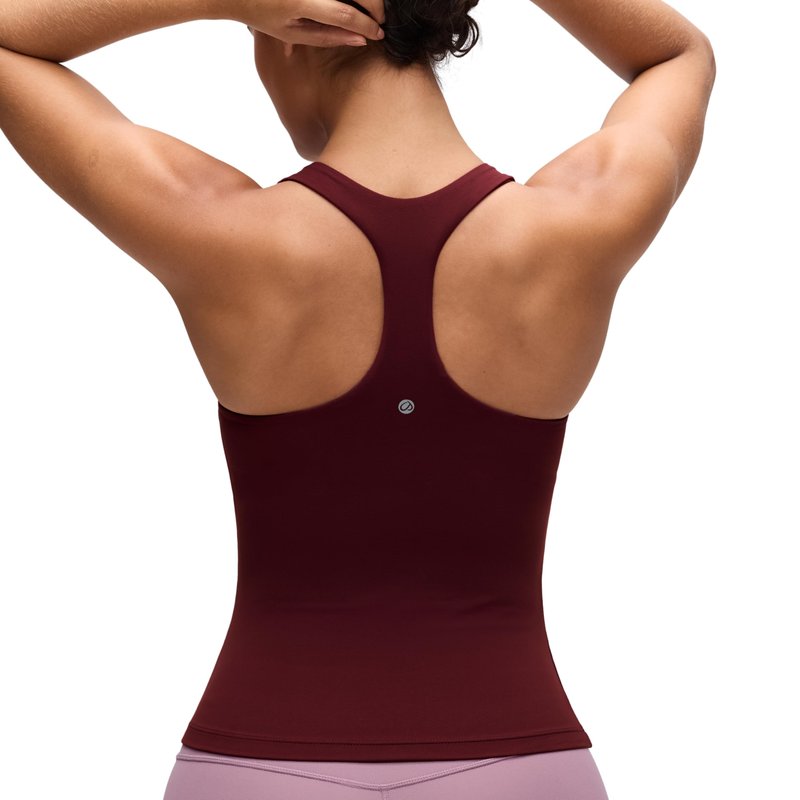 CRZ YOGA Butterluxe Workout Racerback Tank Tops for Women - Padded Athletic Spandex Yoga Shirts with Built in Bra Red Merlot Small