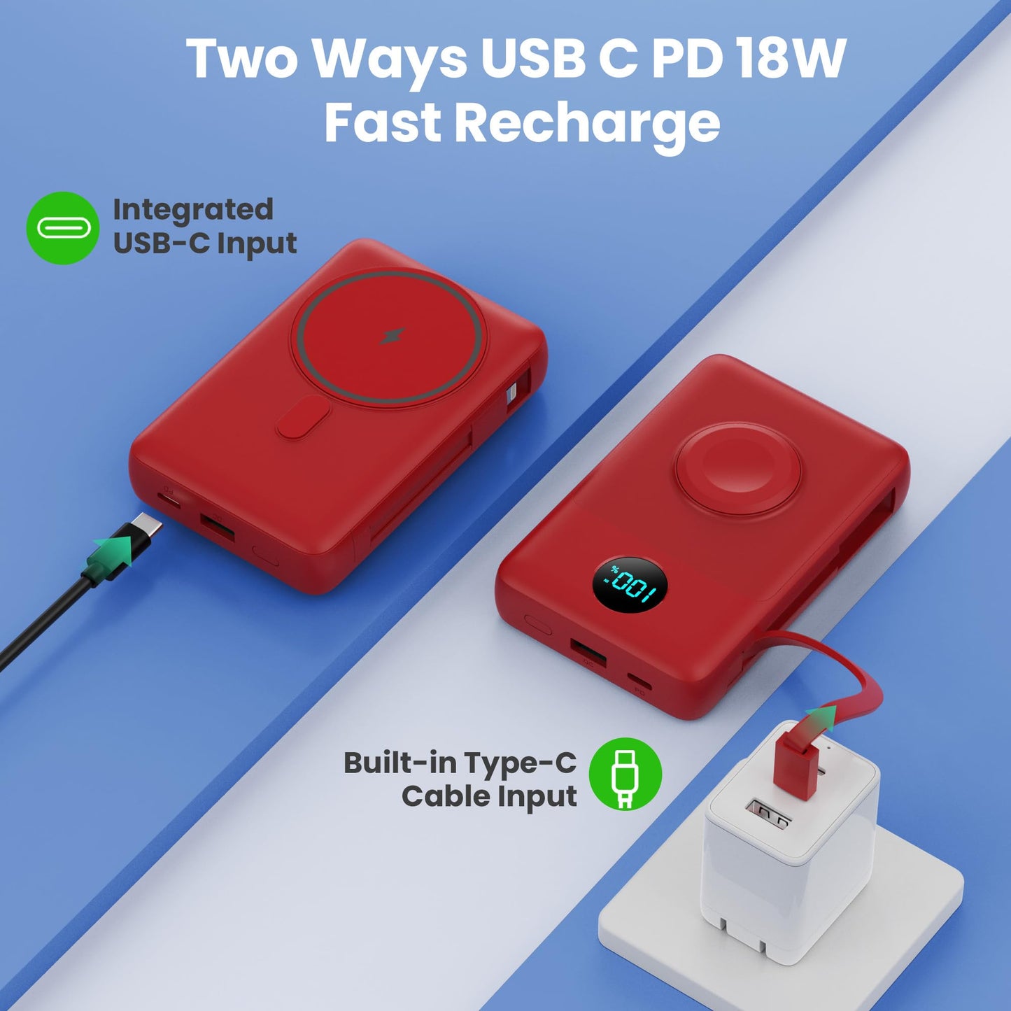 Magnetic Portable Charger for iPhone with Built-in Cables, 6-in-1 10800mAh Power Bank with iWatch Charger & LCD Display,25W PD Fast Charging Battery Pack for Magsafe,iPhone 16/15/14/13/12,Apple Watch
