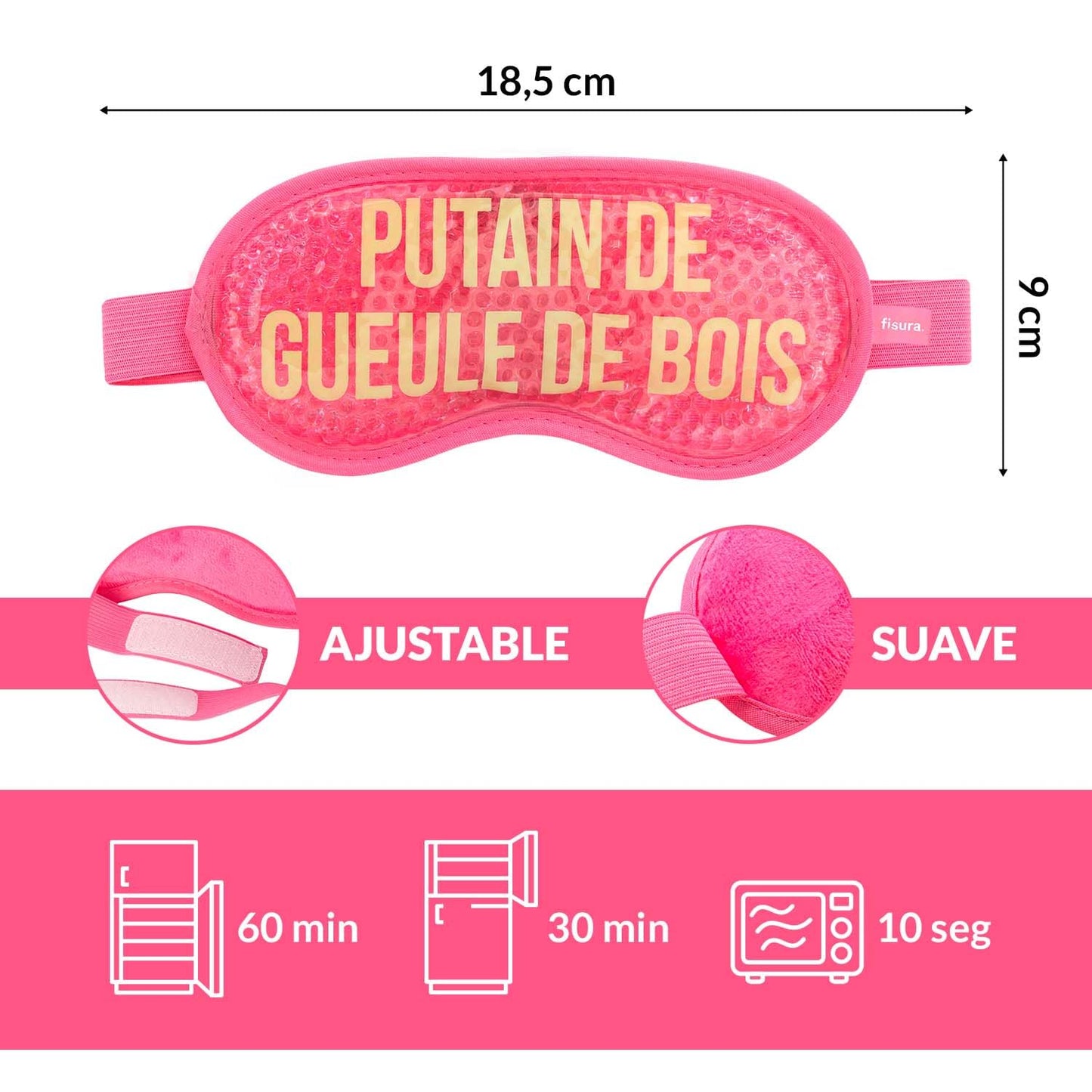 FISURA - Eye Mask Gel Eye Mask for Puffy Eyes and Dark Circles Sleep Mask Dimensions: 18.5 cm x 9 cm (Cater FR, Pink)
