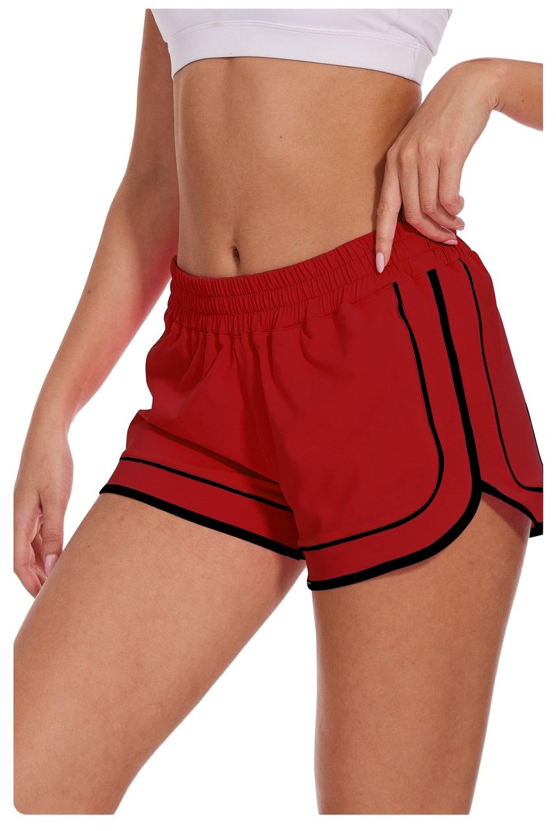 MEIVSO Womens Color Block Running Dolphin Shorts 3'' Quick Dry Workout Athletic Short with Zipper Pockets Liner Red XS