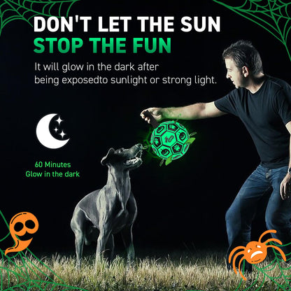 QDAN Halloween Glow in The Dark Dog Toys, Dog Ball with Straps, Soccer Ball for Dogs, Outdoor Dog Toys, Pet Birthday Toys, Puppy Essentials for Medium to Large (8Inch)