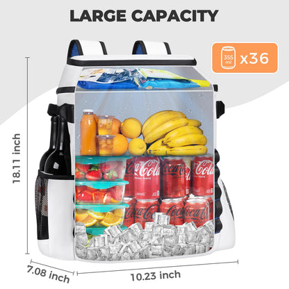 Heytrip Cooler Backpack 36 Cans Insulated Cooler Bag, Keep Freeze for 20 Hours, Waterproof & Leak-Proof Cooler with Multi-Compartments(White)