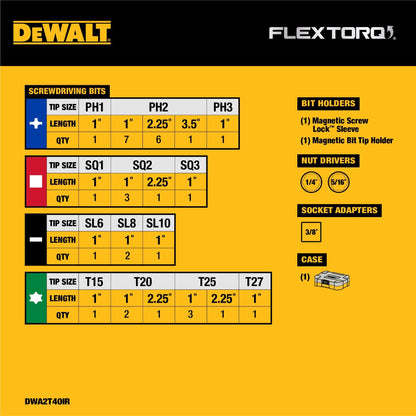 DEWALT Impact Ready FlexTorq Screwdriver Bit Set, 40 Pieces (DWA2T40IR), 22.2 x 4 x 22.2 cm
