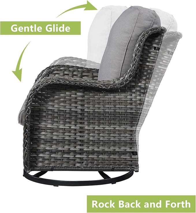 Rilyson Wicker Rocking Chair Swivel Chairs - 2 Piece Rocker Patio Chairs Set Rattan Rocking Chair for Outdoor Porch Deck Garden Backyard (Mixed Grey/Grey)
