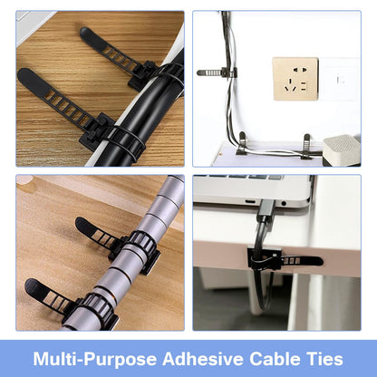 100PCS Adhesive Cable Ties Cable Clips, Self-adhesive Nylon Cable Straps, Adhesive Cable Management Clips for Wire Management (Black-Adhesive Cable Ties)