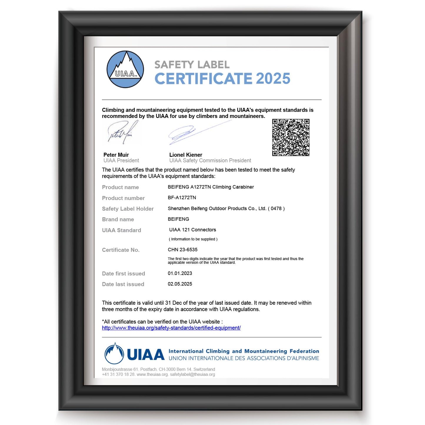 BEIFENG 25KN Auto Locking Carabiner - UIAA Certified Heavy Duty Climbing Carabiners for Rock Climbing, Camping, Rappelling, Hunting, Rescue Equipment - Professional Carabiner Clips (4-Pack, Black)