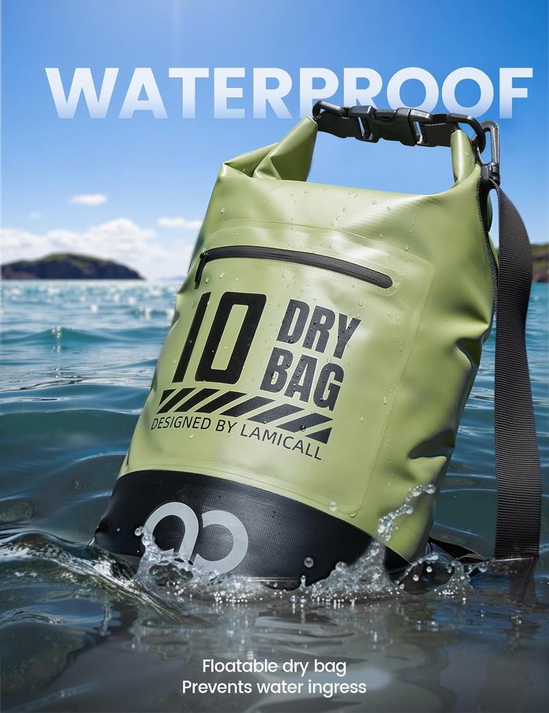 Lamicall Waterproof Dry Bag - 20L Floating Roll Top Backpack with Phone Pouch | Green
