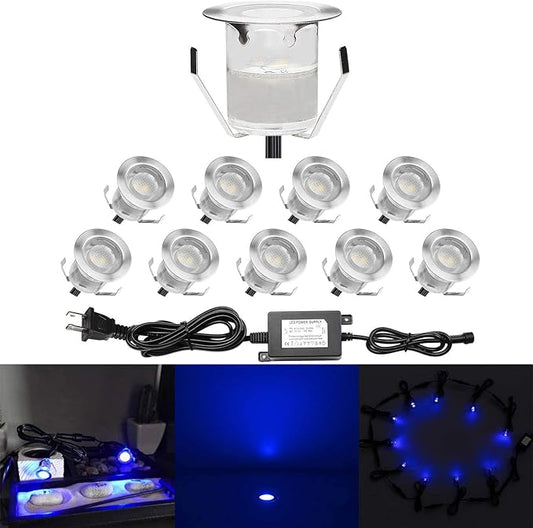 Pack of 10 Low Voltage LED Deck Light Kit Waterproof Outdoor Step Stairs Garden Yard Patio Landscape Decor Lighting Blue Lamp