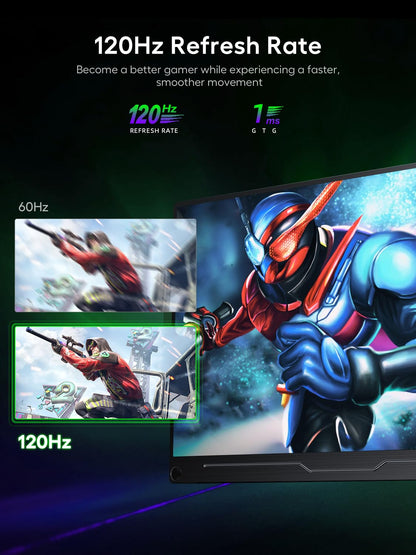 UPERFECT Portable Monitor 18.5 Inch 120Hz, Portable Gaming Monitor 1080p FHD 100% sRGB Matte Screen, IPS HDR FreeSync Speaker HDMI USB C Monitor, VESA & Smart Cover