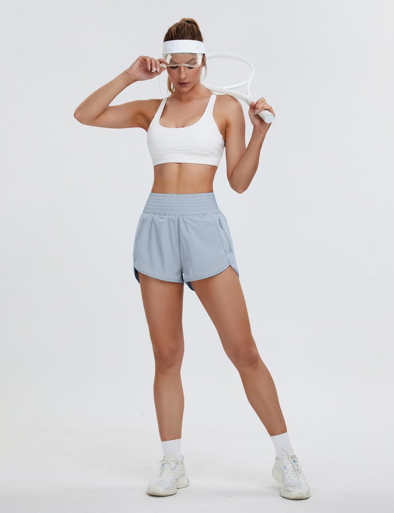 BMJL Women's High Waisted Athletic Shorts Pocket Workout Shorts Gym Sporty Running Shorts(S,Light grey371)
