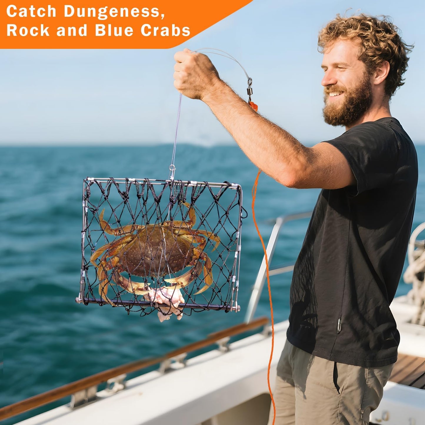 QualyQualy 2 Set Castable Crab Trap Kit, Foldable Crabbing Net with Rope & Bait Clip, Crab Snare/Pots/Traps for Blue Crabs, Dungeness, Crawfish Portable Crabbing Equipment