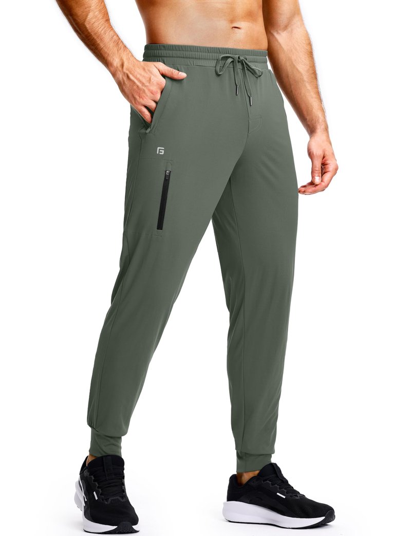GGJ Men's Athletic Joggers with Zipper Pockets Stretch Tapered Running Sweatpants Gym Jogging Workout Pants for Men Green L