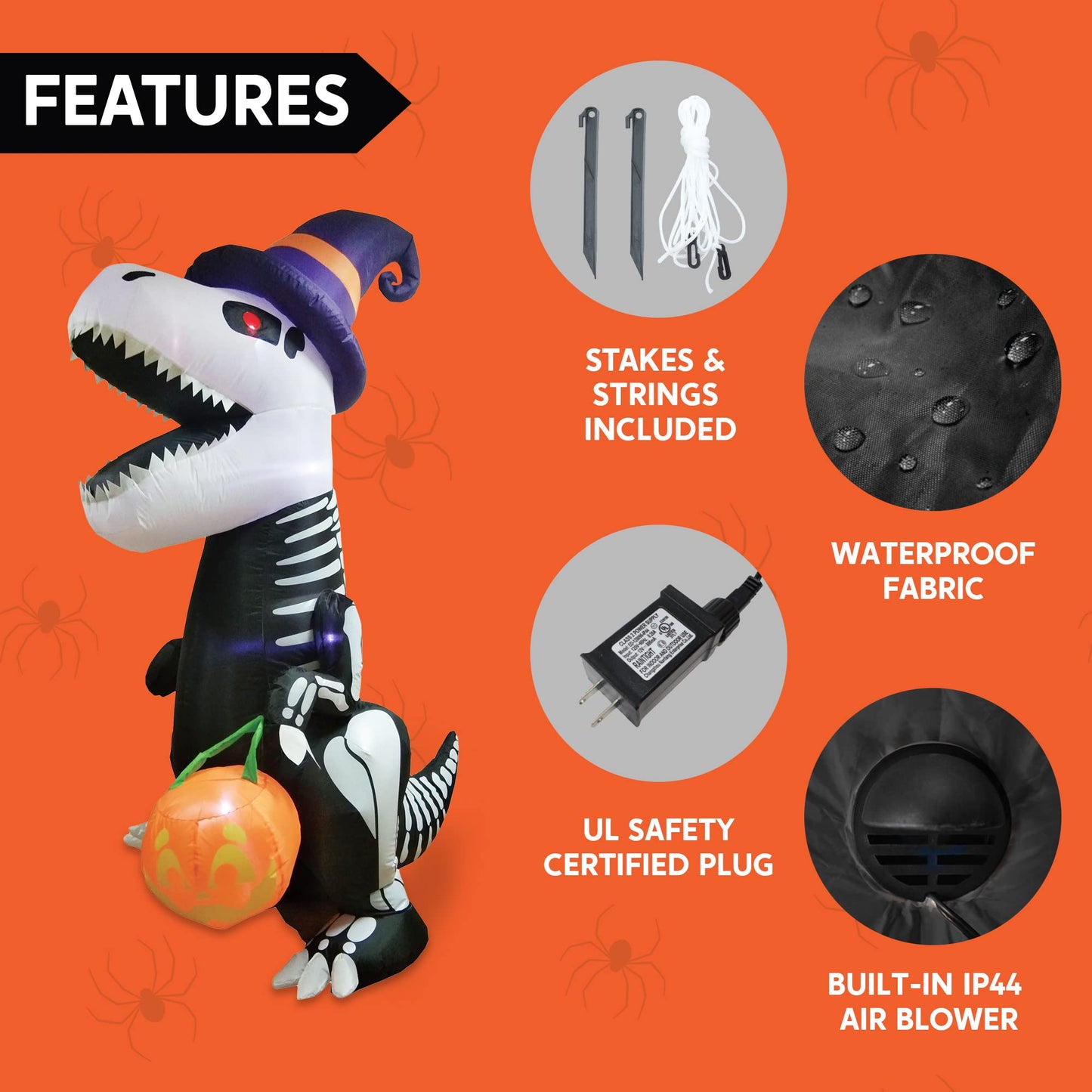 Joiedomi 8 FT Halloween Inflatables Outdoor Decorations, Halloween Blow Ups for Yard, Inflatable Skeleton Dinosaur with Pumpkin for Outside Garden Decor