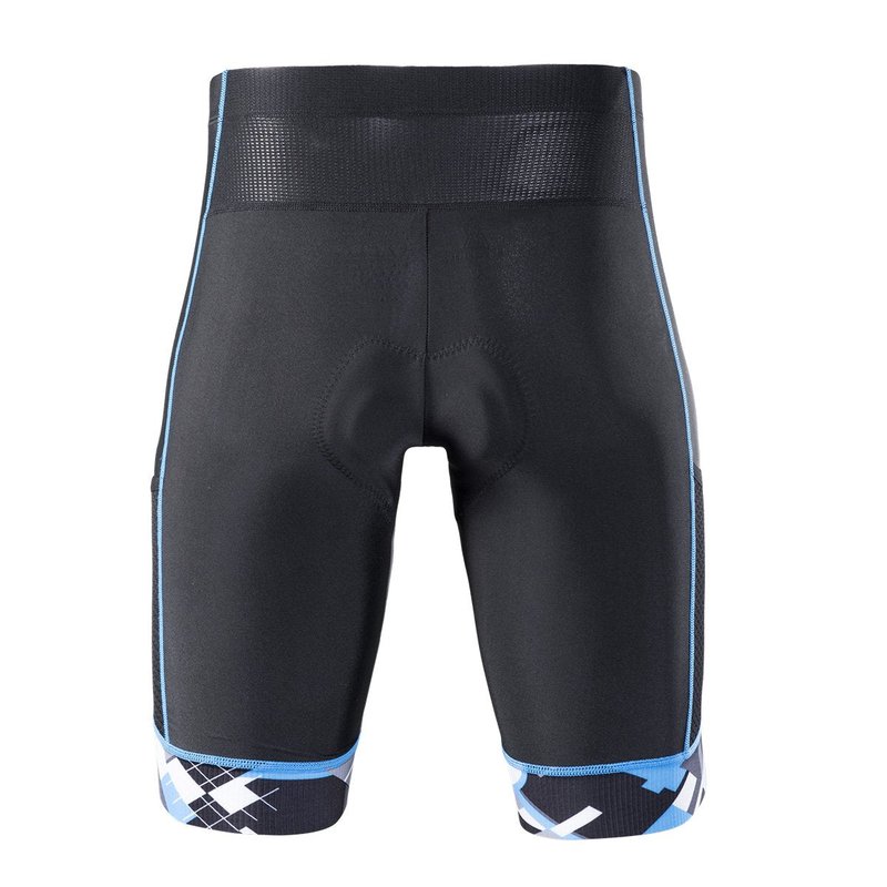 MY KILOMETRE Mens Triathlon Shorts with Adjustable Drawstring Easy Reach Leg Pockets Chamois for Long-Distance Tri Race (Black-Blue X-Large)