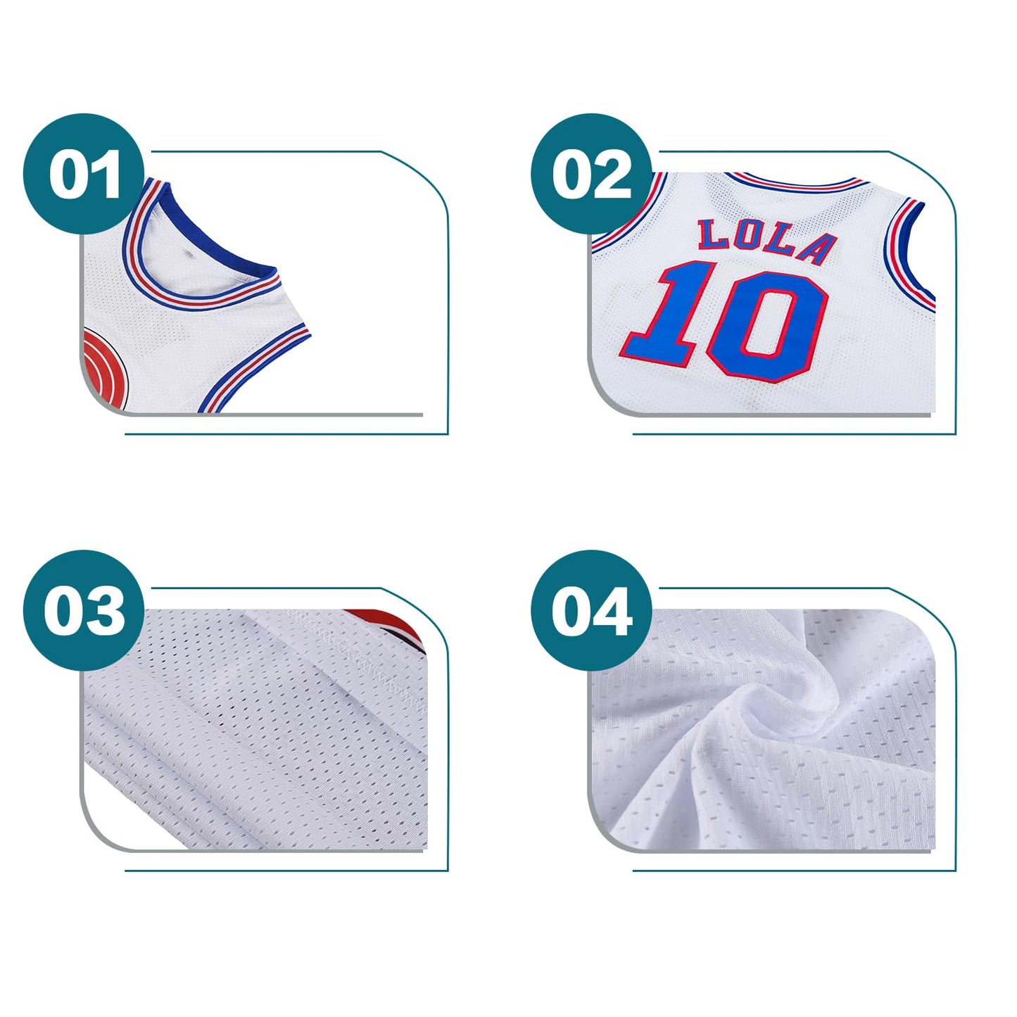 Mens Basketball Jersey Lola #10 Space Movie Jersey Hip Hop Sports Shirt Halloween Party #10 White Medium