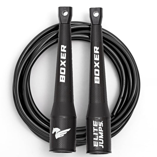 EliteSRS 10 Foot Outdoor Rated 5Mm Pvc, Boxer Jump Rope 3.0 with Smooth Action Polymer Handles and Ergonomic Slip-Resistant Dimpled Grips Black