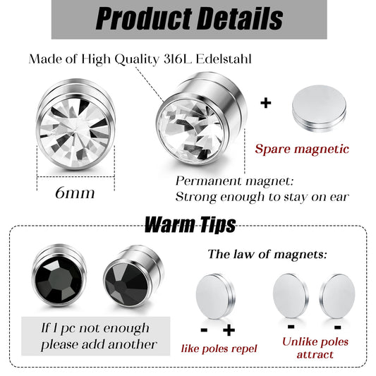 Finrezio 20 Pairs of 6 mm Magnetic Stud Earrings for Women Magnetic Earrings Colourful Crystal Non-Pierced Earrings Without Pierced Earrings, Crystal, 0