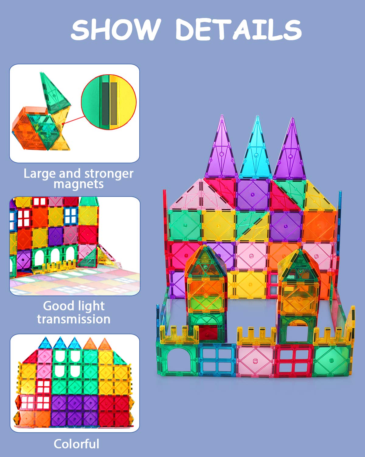vatenick Magnetic Building Blocks Tiles Toy 64PCS Kids Learning Educational Construction Toys Gift for Boys Girls Stronger Magnetic Toys Building & Construction Toys for 3+ Year Old