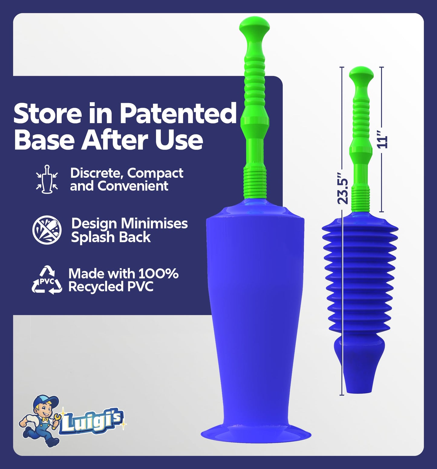 Luigi's World's Best Toilet Plunger - Plunger Toilet Unblocker Heavy Duty - Plungers for Unblocking - Unique Strongest Unblocker Tool - Plungers for Unblocking - Clog Remover Tool