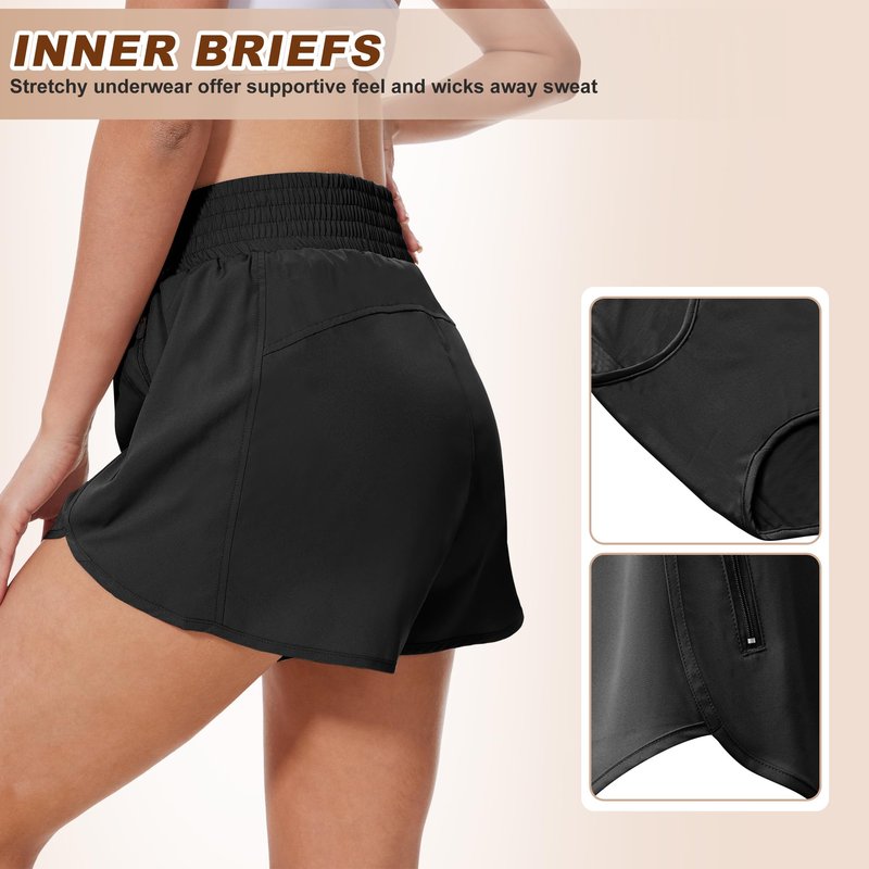 BALENNZ 3 Pack Womens Athletic Shorts with Zipper Pockets Activewear Elastic Waist Workout Gym Running Shorts,Medium