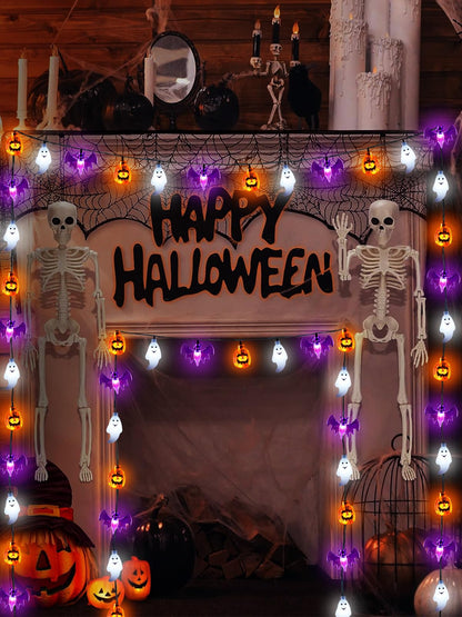 Halloween String Lights, 3D Pumpkin Bat Ghost Fairy Lights Battery Operated with Remote, 30LED Twinkle Light Waterproof 8 Modes & Timer for Halloween Parties Decorations Indoor Outdoor Windows Decor