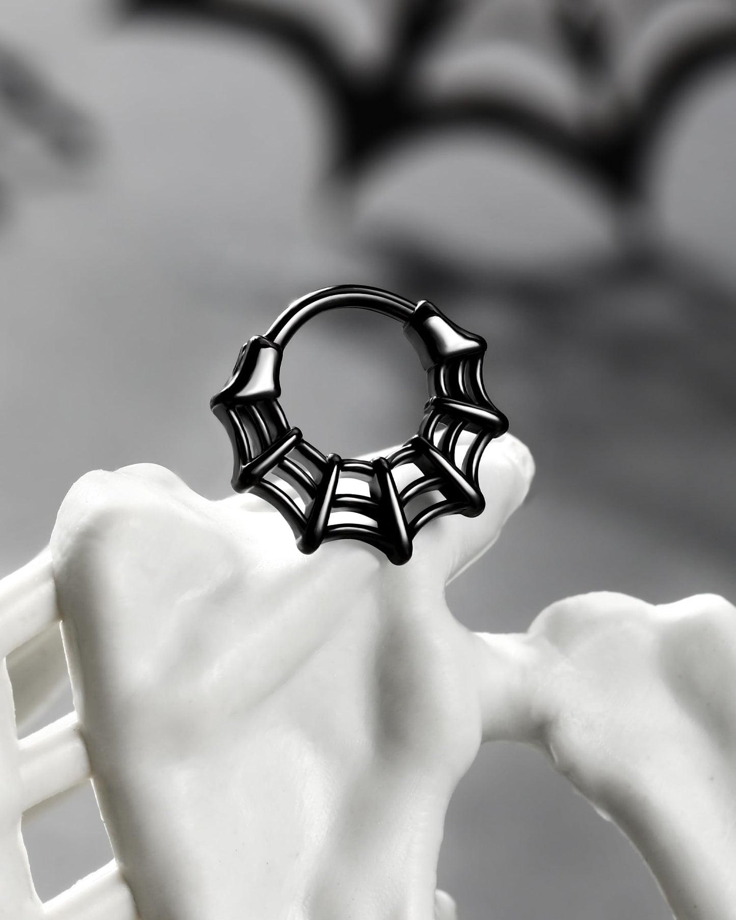 COCHARM Black Spider Web Septum Ring Halloween Septum Nose Rings 16G Helix Hoop Earring Black Daith Piercing Jewelry Stainless Steel