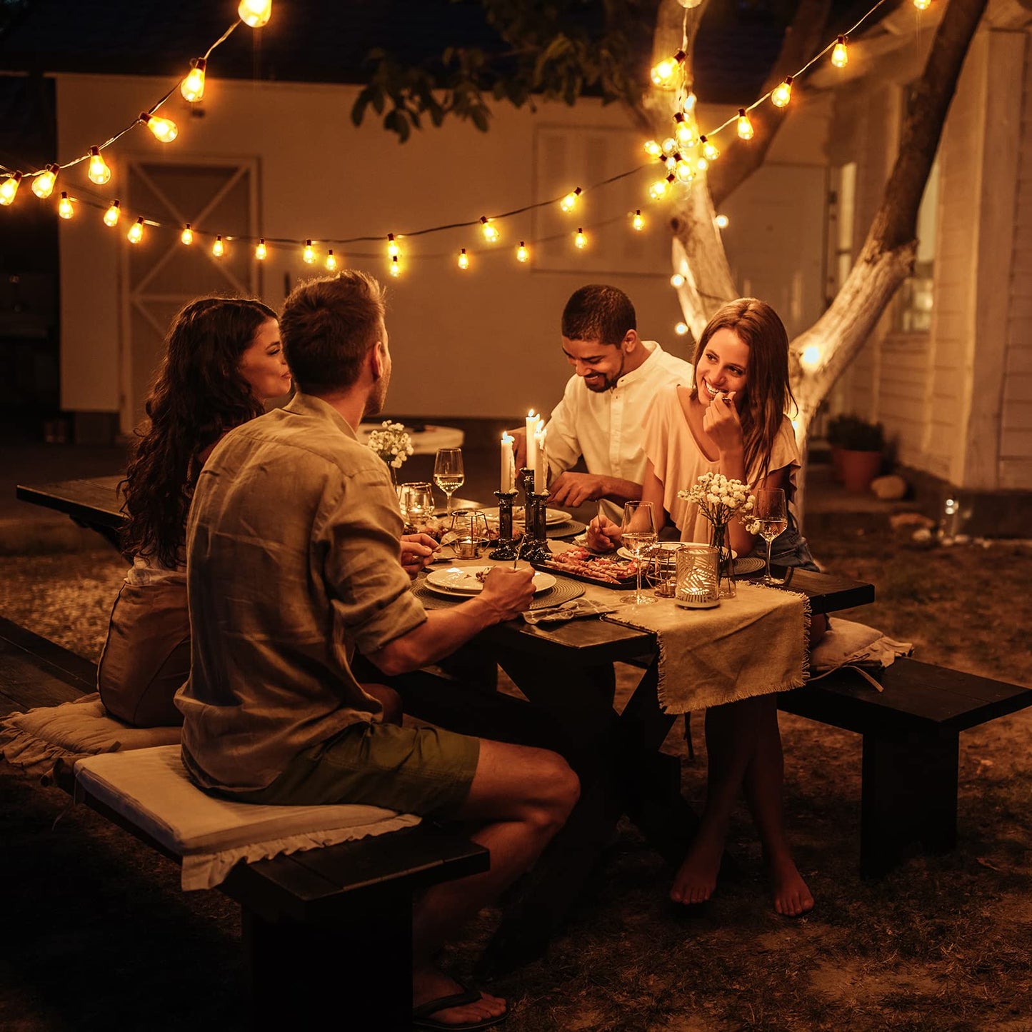 GLUROO 120FT Festoon Lights Outdoor, Garden Patio String Lights Mains Powered, 2200K Warm White, ST38 Waterproof LED String Lights with 62 Plastic Vintage Bulbs for Backyard Party Wedding