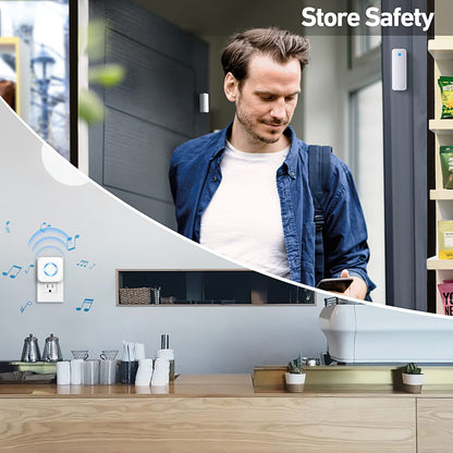 Door Chime, Satisure Wireless Door Open Contact Sensor Alarm Chime with 600 FT Range 58 Chimes 5 Volume Levels LED Indicators, Door Ringer Alert for Business/Store/Home/Office When Entering